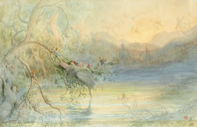 Engraving by Gustave Doré depicting a fairy figure in a swirling haze