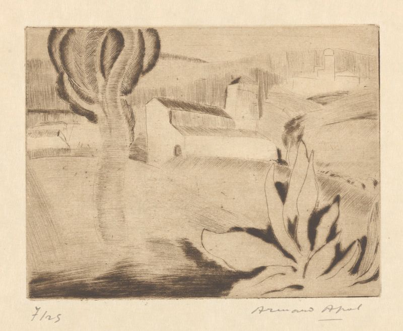 Pintura a óleo de paisagem de Armand Apol mostrando um pôr do sol sobre águas tranquilas