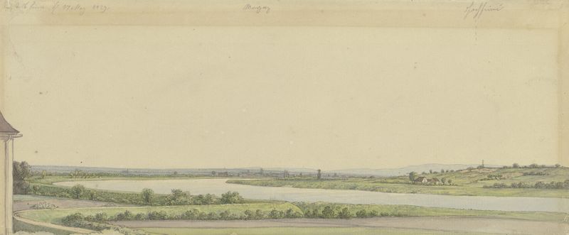 Pintura a óleo de paisagem de Carl Morgenstern retratando o rio Main e Mainz.
