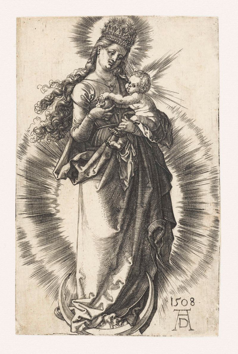 Gravura de Albrecht Dürer representando a Virgem Maria com a criança na lua crescente