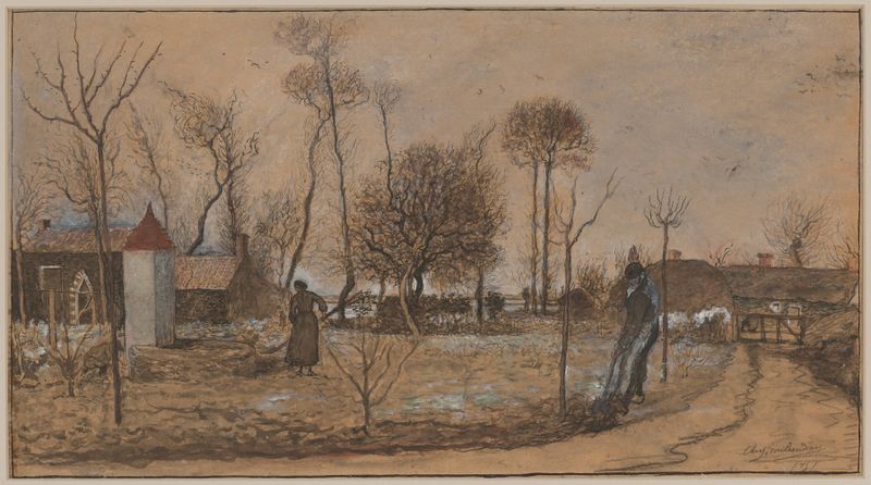 Casa de Milcendeau en Bois Durand, óleo sobre lienzo de Charles Milcendeau, representando una casa desgastada en un paisaj...