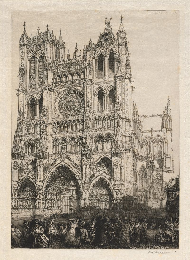 Amiens Cathedral, Inventory Day de Auguste Louis Lepère, representando arquitectura gótica en estilo impresionista.