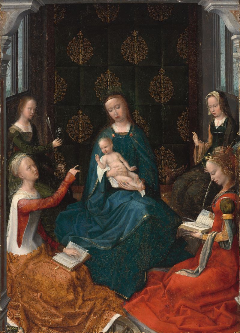O Casamento Místico de Santa Catarina de Adriaen Isenbrant, pintura a óleo