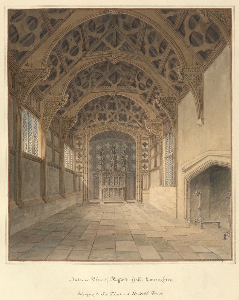 Interior View of Rufford Hall, aquarela sobre papel de John Buckler