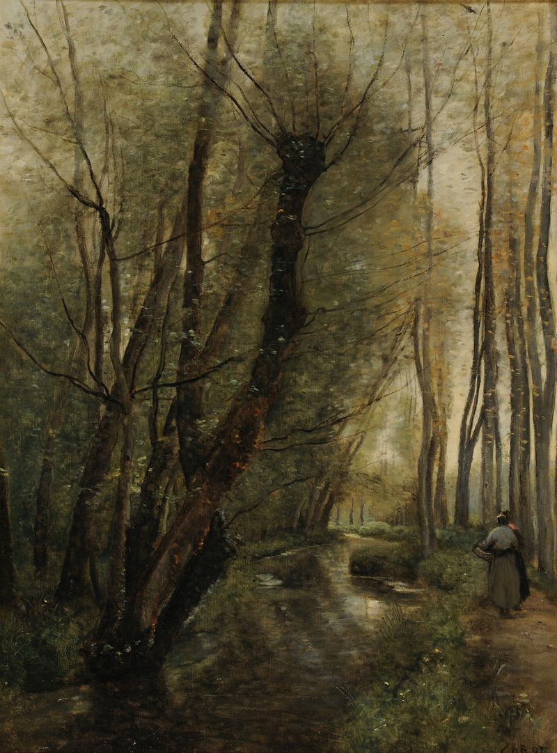 Paisaje con un arroyo, pintura al óleo de Jean-Baptiste-Camille Corot