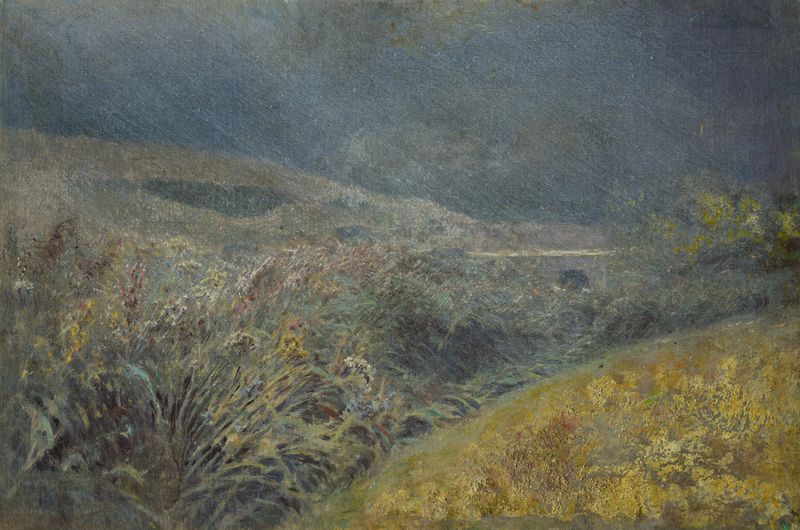 Paisaje con montañas y niebla de Ladislav Mednyánszky, pintura al óleo