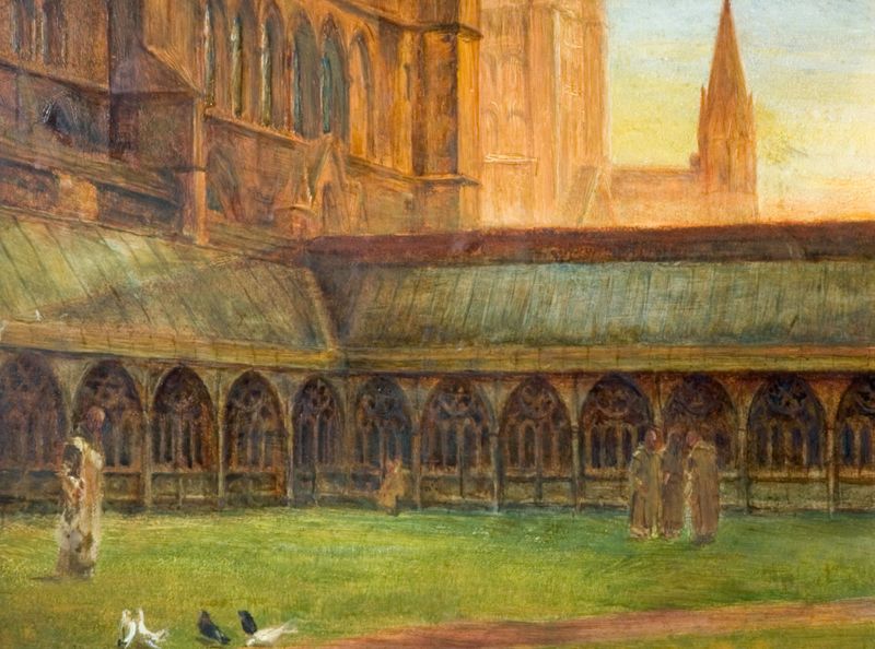 Escena de claustro con luz y sombras, óleo sobre lienzo de Edward Richard Taylor