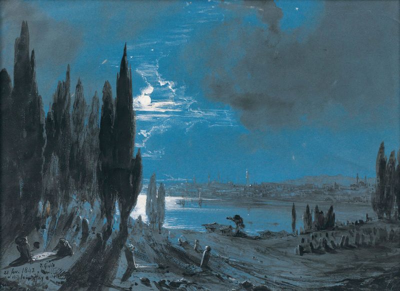 Landscape of Constantinople at dawn, oil painting by Théodore Gudin