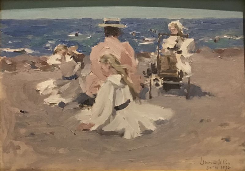 Figures on the Beach, oil on canvas by Denman Waldo Ross depicting figures on a serene beach.
