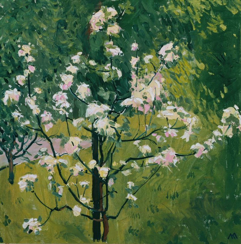 Koloman Moser's oil on canvas depicting a vibrant tree with intricate blossoms.