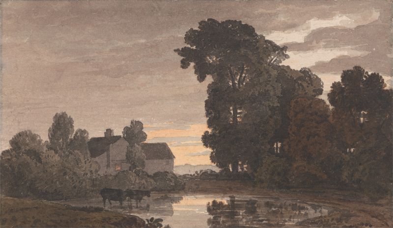 Twilight pool reflecting the sky, oil painting by George Barret Jr.