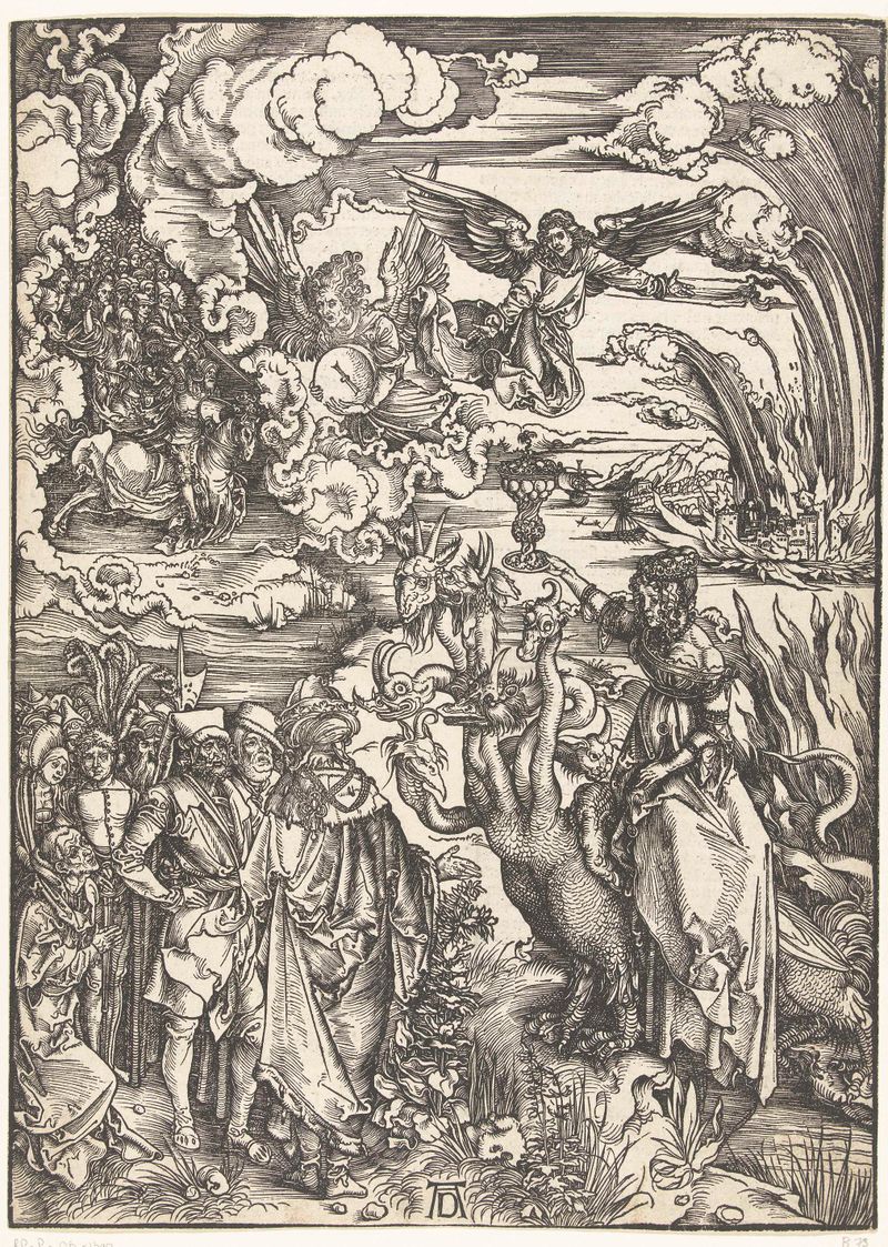 Gravura de Albrecht Dürer mostrando uma mulher em uma túnica fluida