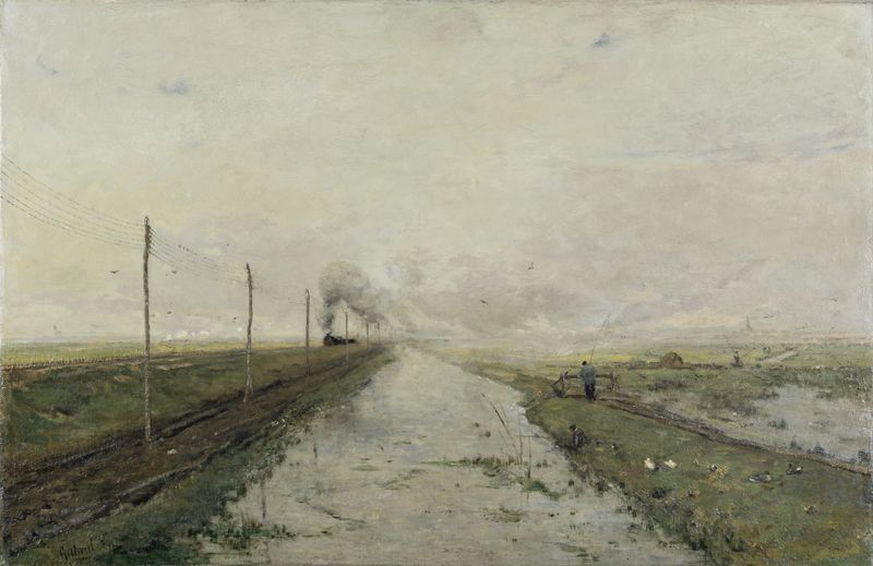 Landscape with a train, oil on canvas by Paul Joseph Constantin Gabriël