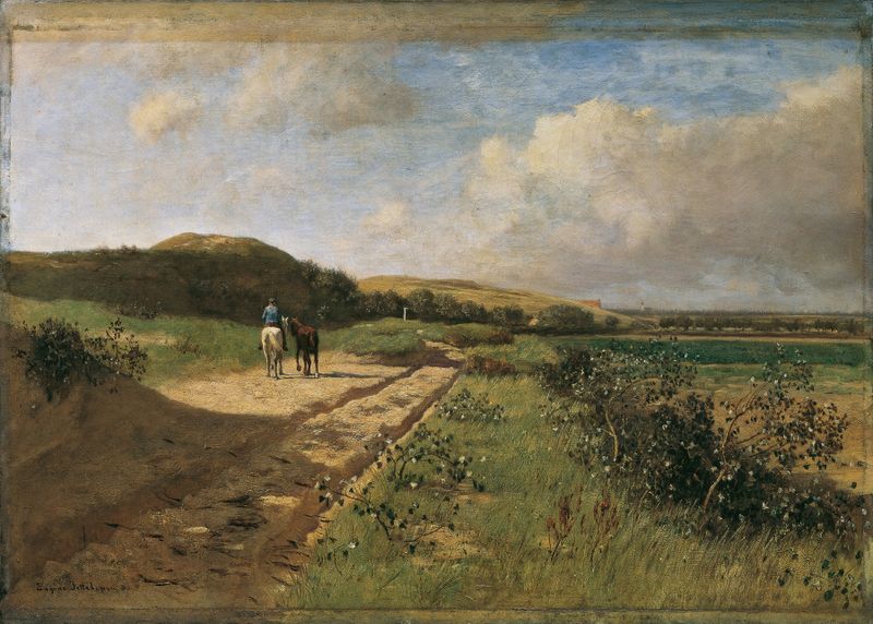 Landscape of dunes under golden sunlight by Eugen Jettel, oil painting
