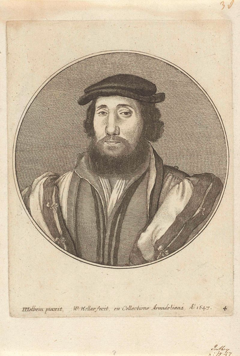 Retrato de un hombre con barba y boina, grabado de Wenceslaus Hollar