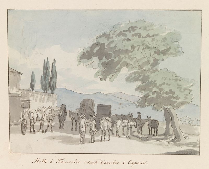 Paisaje con viajeros en el campo italiano, óleo de Abraham-Louis-Rodolphe Ducros