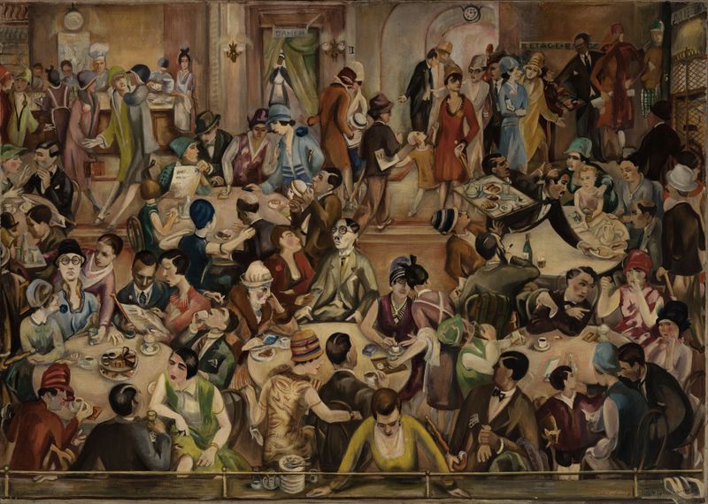 Cena interior de Cafe Lafayette de Albert E. Henselmann, óleo sobre tela