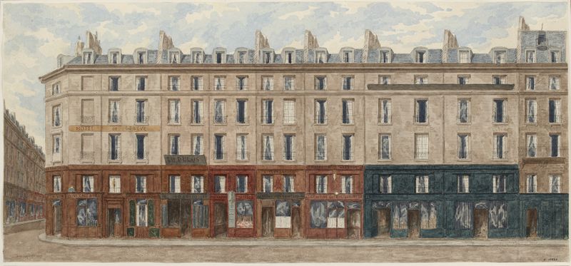 Rue des Deux-Ecus Nº36 à 48 by Jules Gaildrau, oil on canvas depicting a Parisian street.