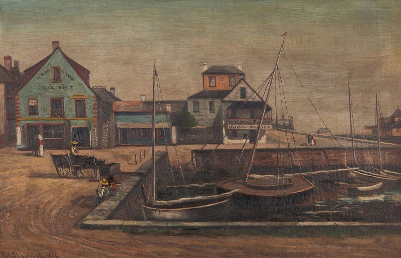 Vedder’s Corner, St. Augustine, Florida by Frank Henry Shapleigh, oil on canvas depicting serene water and lush foliage.