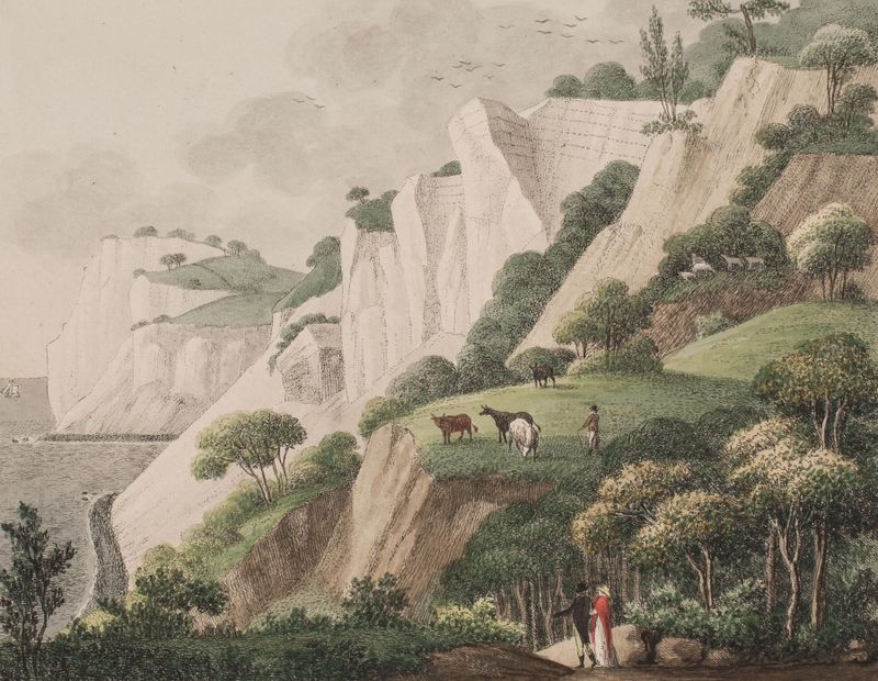 Paisagem de penhascos de giz por Søren L. Lange, pintura a óleo