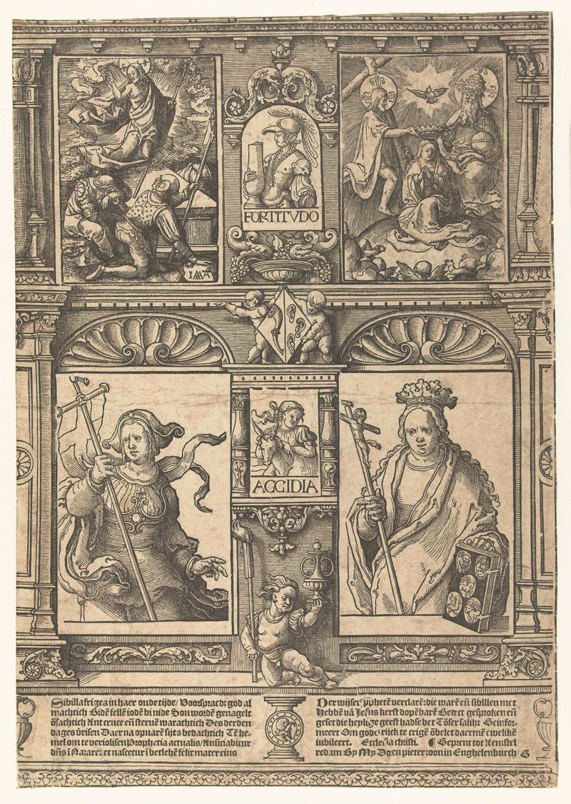 Dos sibilas con rostros expresivos en papel de Jacob Cornelisz van Oostsanen