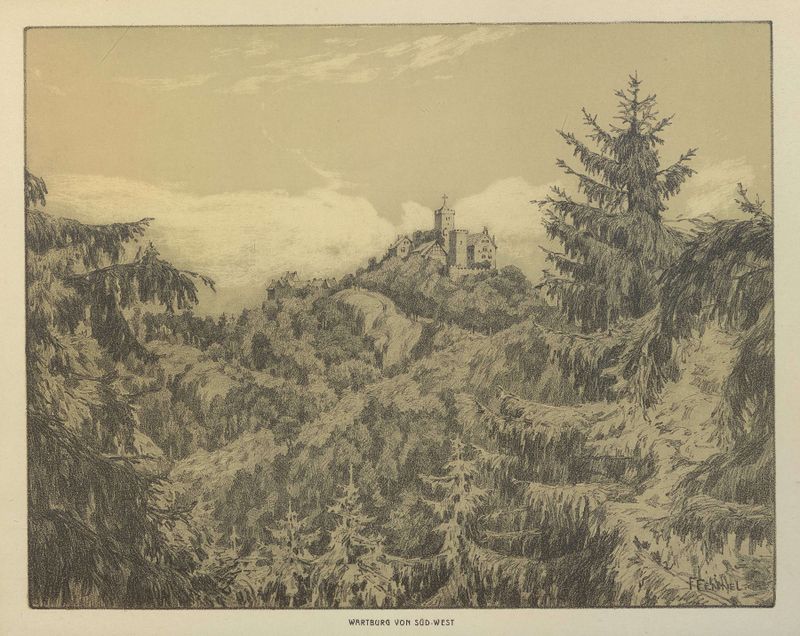 Landscape with a castle on rolling hills by Friedrich Fennel, oil painting