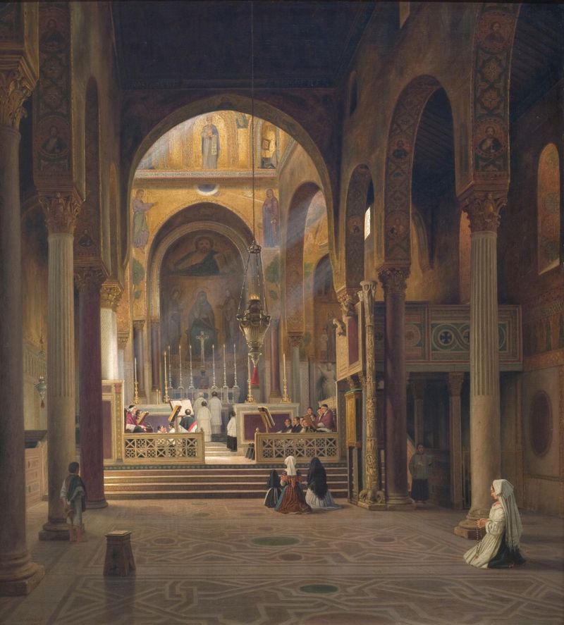 Interior da Capela Palatina em Palermo, Itália, de Martinus Rørbye, pintura a óleo