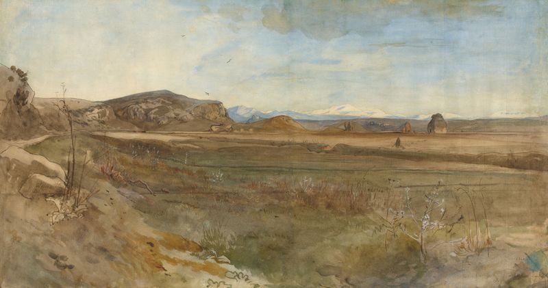 Paisagem com colinas e um caminho sinuoso sob um céu luminoso de Franz Albert Venus