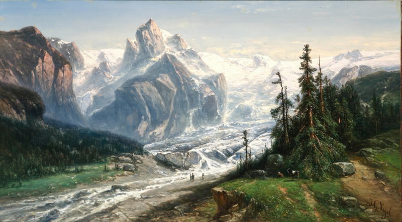 Landscape featuring a glacier with ice formations, oil painting by Johannes Gijsbert Vogel