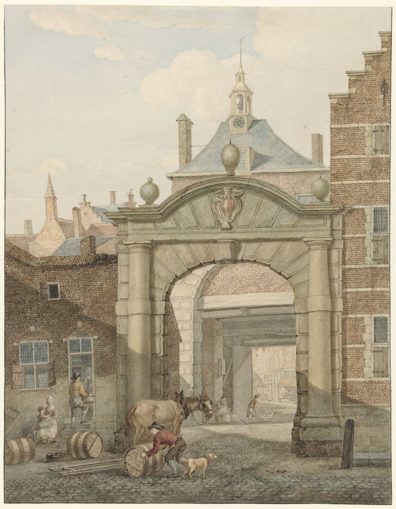 Paisaje con un portal de piedra y vegetación de Johannes van Lexmond, óleo