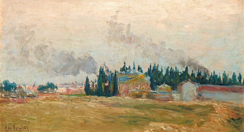 Pintura al óleo de paisaje de Aureliano de Beruete que muestra colinas y vegetación cerca de Madrid