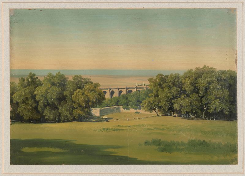Paisaje con arcos entre árboles, pintura al óleo de Arthur Blaschnik