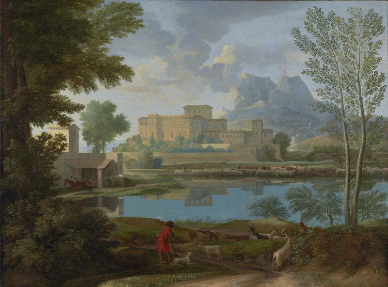 Landscape with a Calm by Nicolas Poussin, oil painting depicting a tranquil seascape