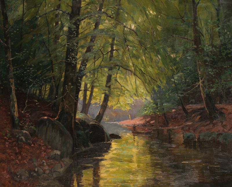 Kahnpartie im Spreewald de Edward Theodore Compton, impresionismo, paisaje