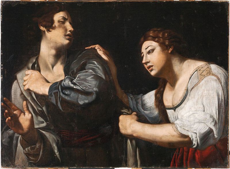 Joseph and Potiphar's Wife, oil on canvas by Giovanni Baglione, depicting a tense moment.