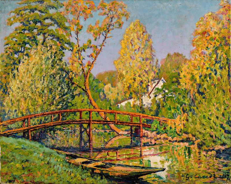 Oil painting by Gustave Cariot depicting the Yerres River and forest.