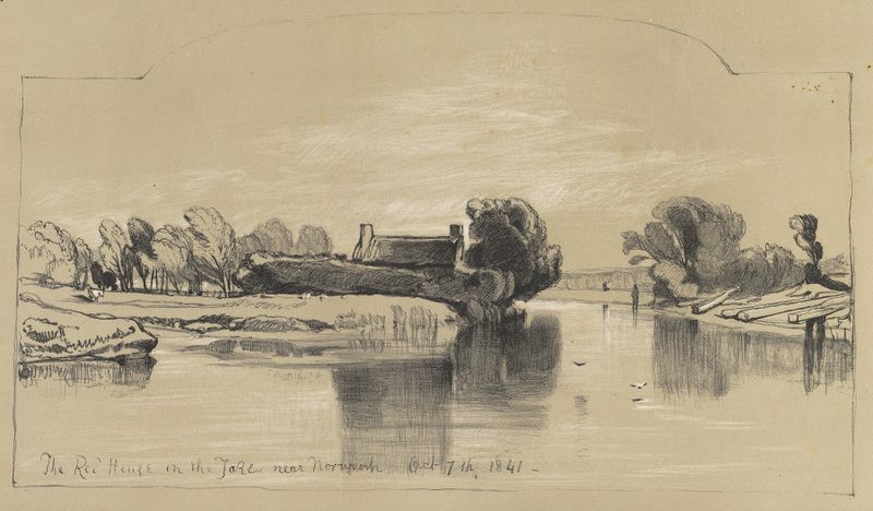 The Red House on the Lake near Norwich, oil painting by Miles Edmund Cotman