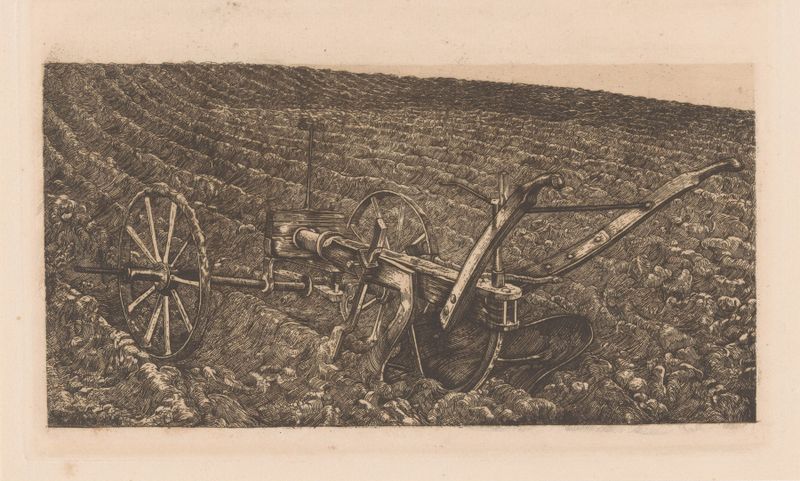 Ploeg op een akker by Pieter Dupont, oil on canvas, featuring a plow and a field under a vast sky.