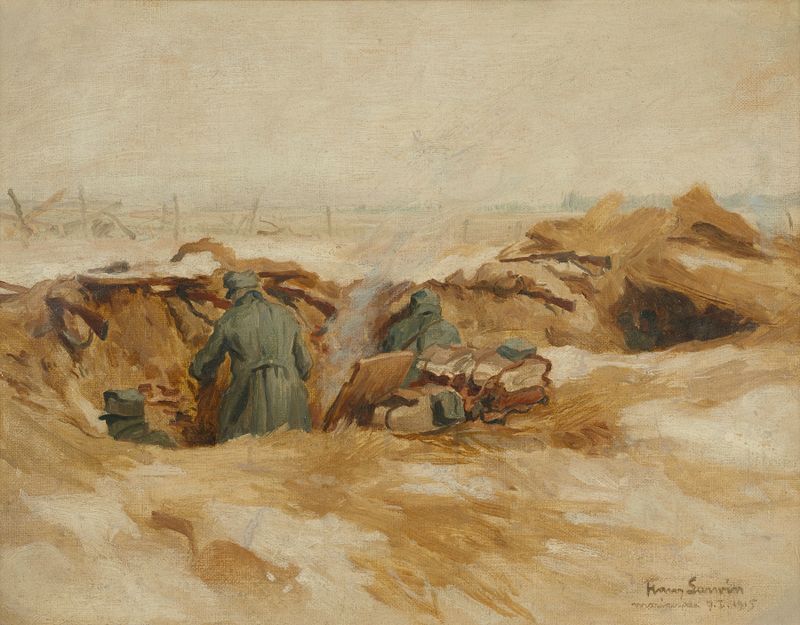 Schützengraben by Hans Larwin, expressionism, depicting figures in shadows