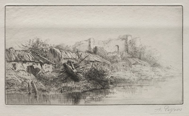 Deserted Village de Alphonse Legros, óleo sobre lienzo que muestra ruinas y luz