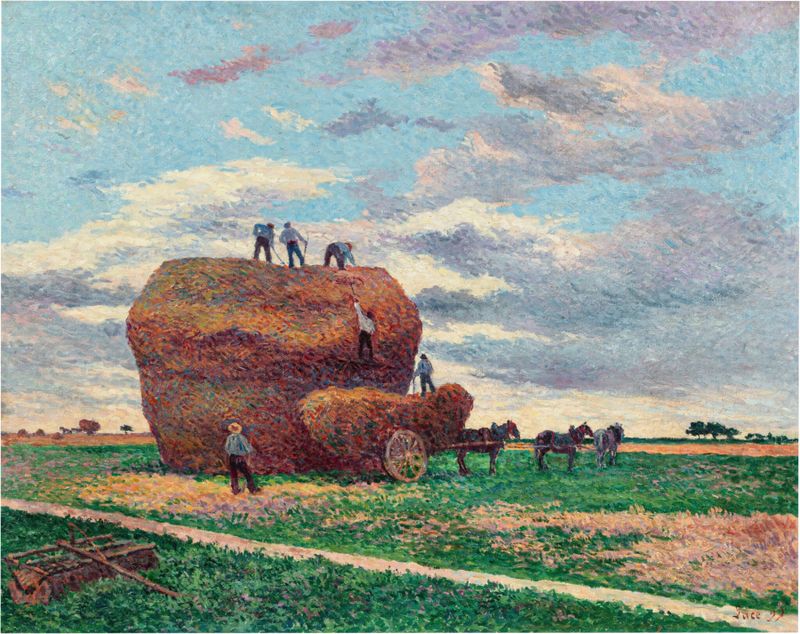 La meule de foin de Maximilien Luce, pintura al óleo que representa un montón de heno iluminado por el sol en el campo.