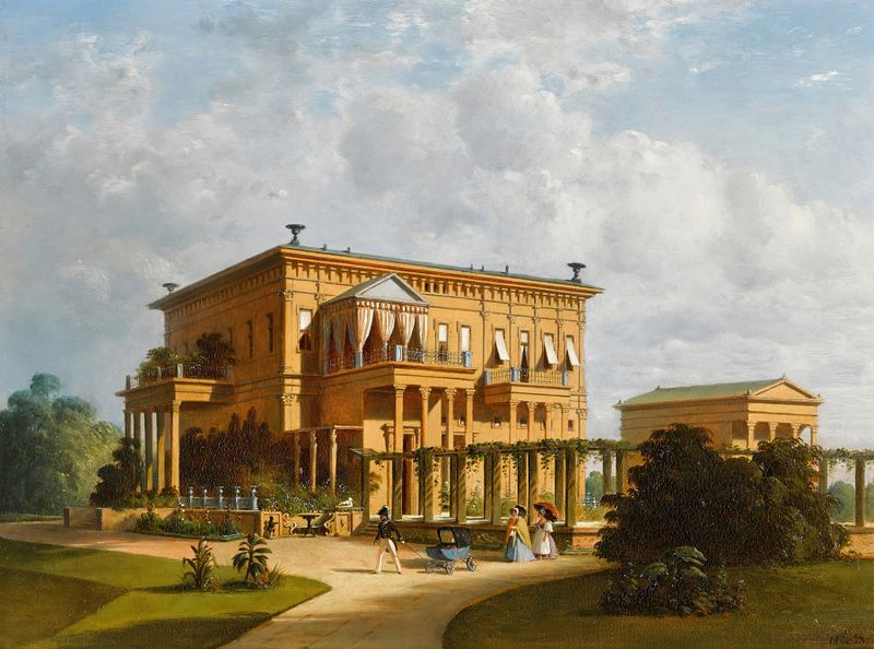 Genre scene with figures in a garden, oil painting by Joseph Andreas Weiss