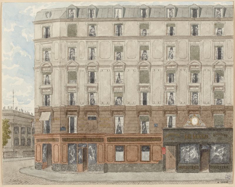 Cena arquitetônica representando Rue Léon-Cladel de Jules Gaildrau, pintura a óleo.