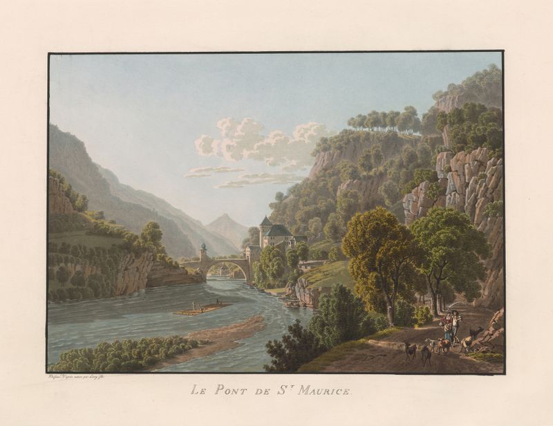 Landscape with a bridge and river by Gabriel Lory the Younger, oil painting