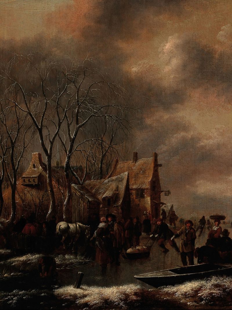 Winter landscape with figures on the ice, oil on canvas by Nicolaes Molenaer