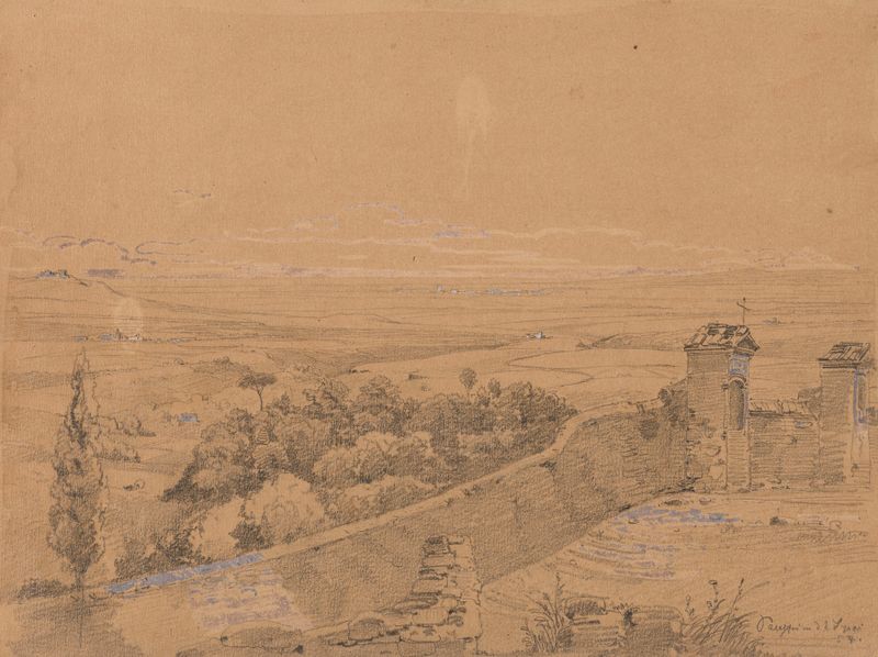 Landscape from the Vicinity of Palestrina by Arthur Blaschnik, oil painting depicting rolling hills and tranquil nature.