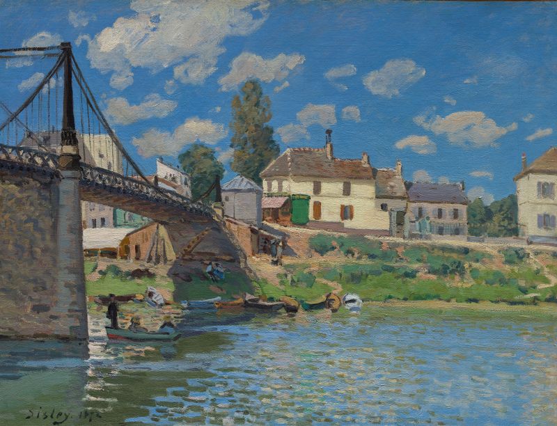 A Ponte em Villeneuve-la-Garenne por Alfred Sisley, óleo sobre tela