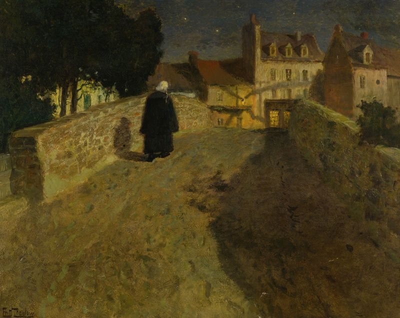 Pintura al óleo impresionista de Frits Thaulow que representa un río en Quimperlé