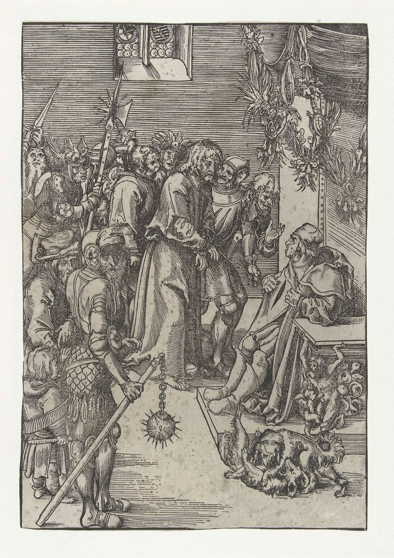Dibujo religioso de Cristo ante Annas por Lucas Cranach (I), 1509, papel