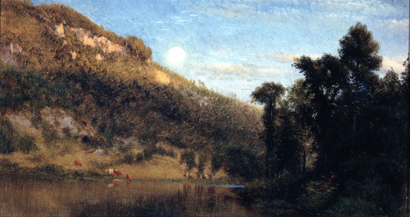 Berkshire Foothills, Full Moon Over Meadowbrook de Aaron Draper Shattuck, pintura a óleo de uma paisagem iluminada pela lua.